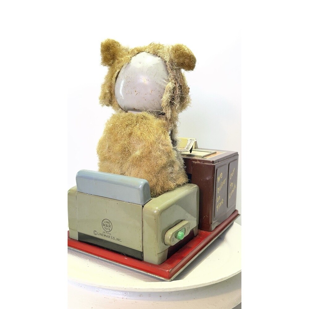 Linemar Tin Toy "I Am The Boss" Drinking Writing Bear Japan 1950s AS-IS - Picture 4 of 15